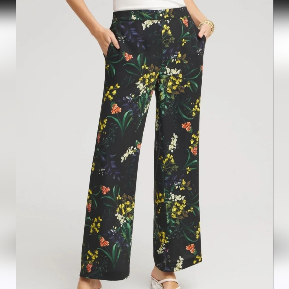 Chico's Floral Wide Leg Soft Pants Wildflower Print Pull On Lightweight 0.5 6 - Picture 2 of 9